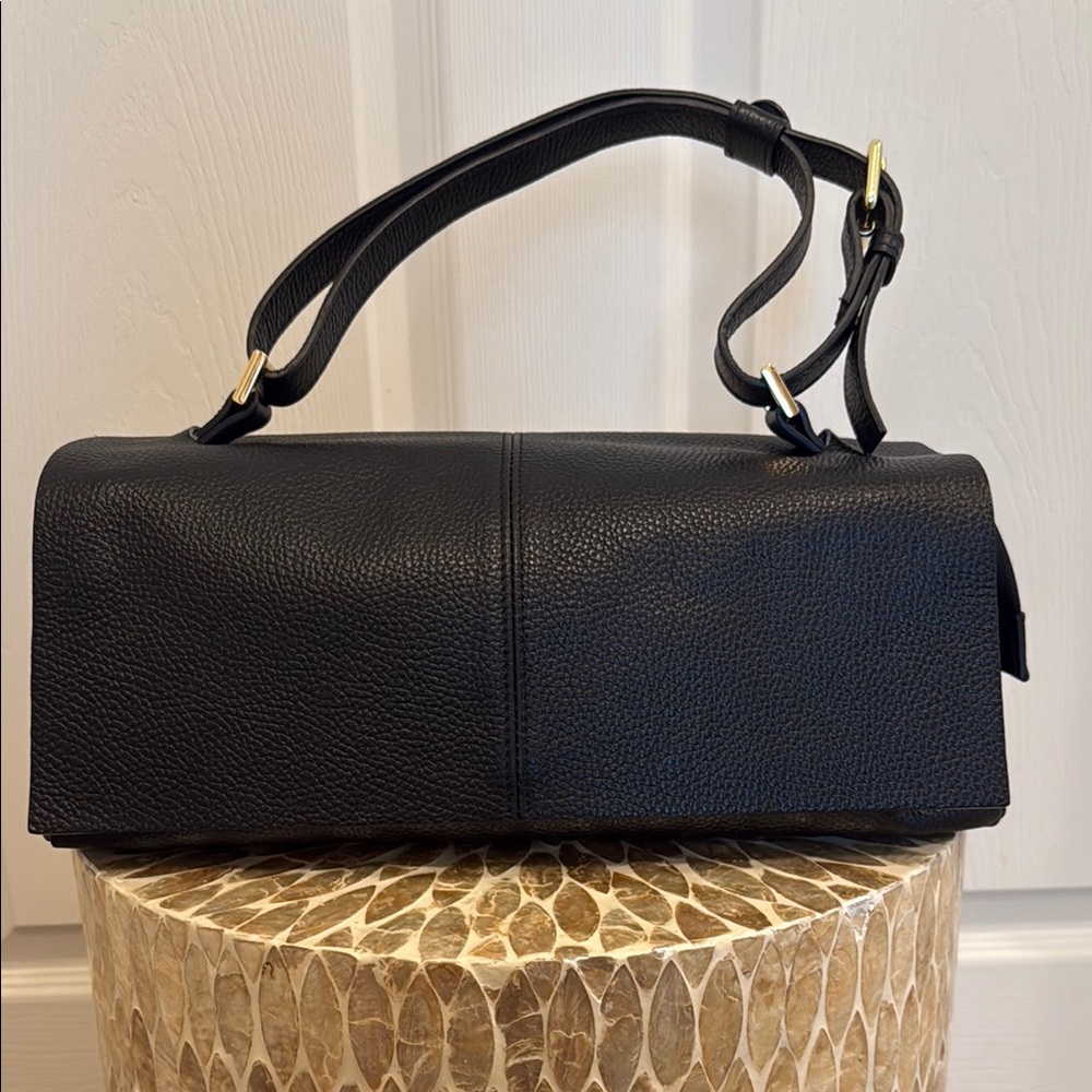 La Via Firenze Italian Leather Black Structured Shoulder Bag